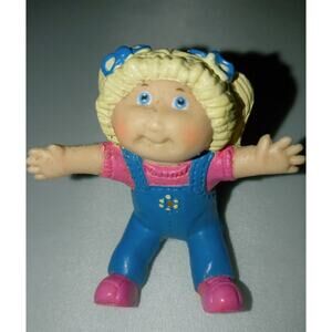 Vintage 1984 Cabbage Patch Kids 2” PVC Blonde Girl Blue In Overalls